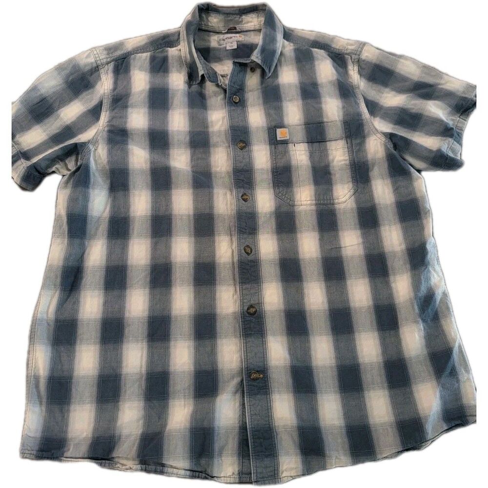 Carhartt Shirt Mens X- Large Relaxed Fit Button Up Plaid Check Blue Utility Work